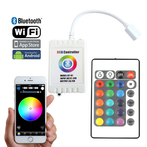DC12/24V 2AxCH, Bluetooth WIFI RF Wireless Control Via IOS or Android Smart Phone Tablet PC, For Single Color, Color Temperature, RGB LED Light Strips